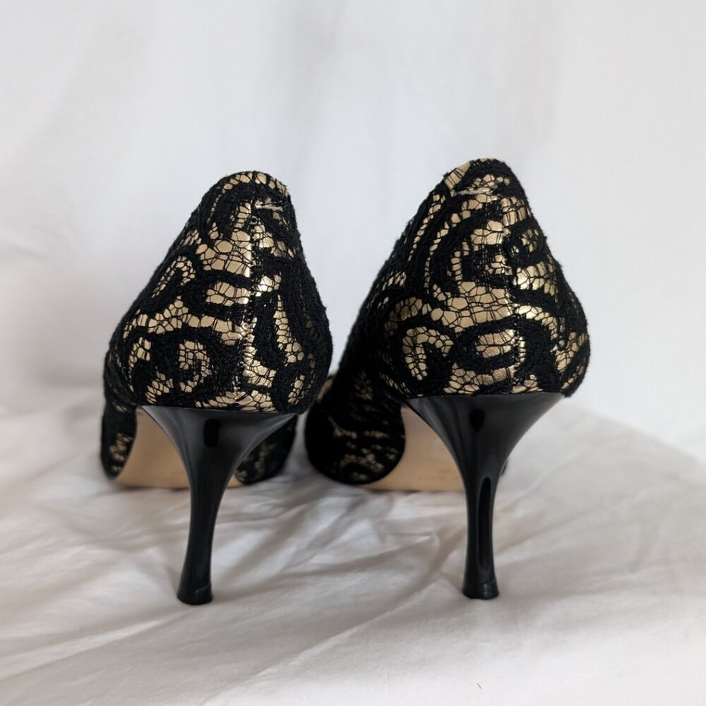NINE WEST Nuncio Black/Gold Multi Pointed Toe Pumps Women's Size 7.5 - Picture 4 of 8